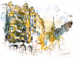 Die Herstallstrae in Aschaffenburg, Aquarell, Zeichenstifte