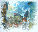 In Amorbach, Aquarell, Zeichenstifte